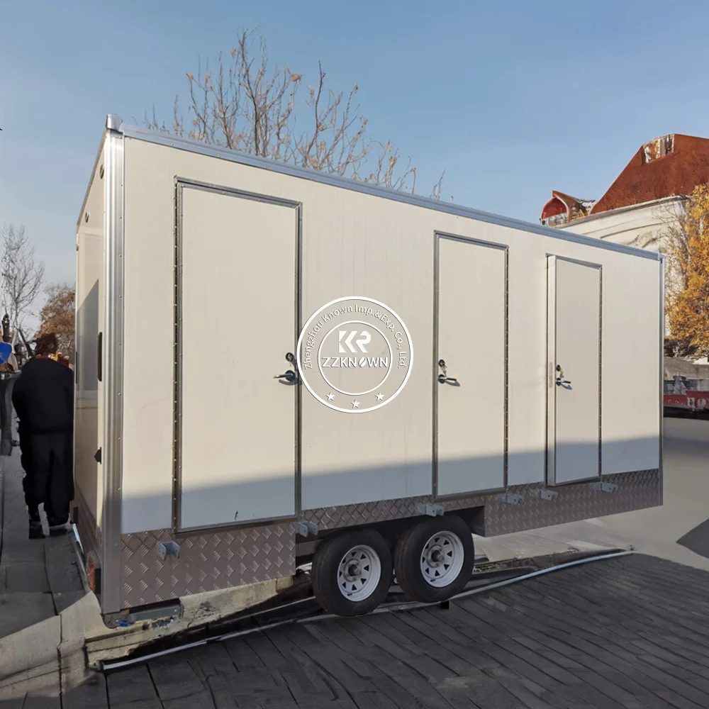 3 Room Mobile Trailer Toilet Portable Restroom Toilet Luxury Bathroom Trailer Prefab Houses Moving Wc Portable Shower Trailer