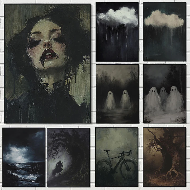 Dark Academia Tree Spooky Gothic Portrait Horror Posters Canvas Printing Wall Art Picture for Haunted House Home Decor Gifts