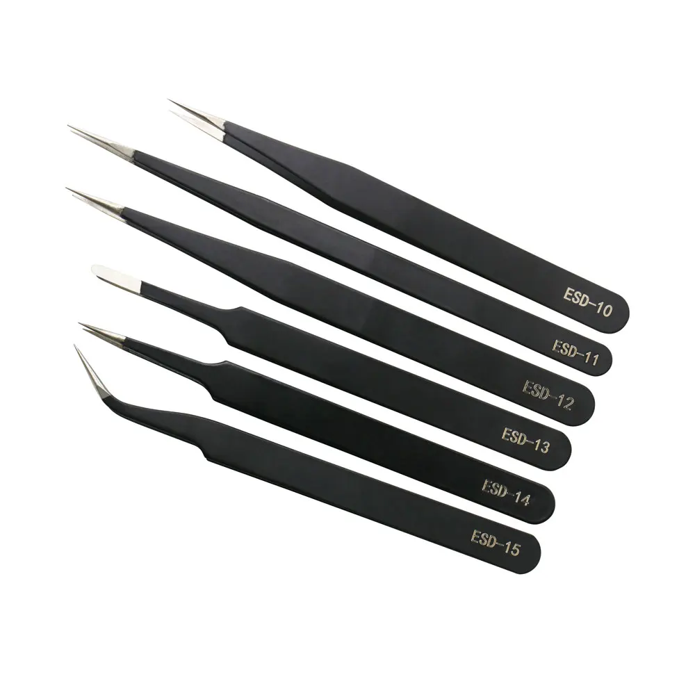 

1/6pcs Precision Tweezers Set ESD Anti-Static Stainless Steel Tweezers Repair Tools for Electronics Repair Soldering Craft Tools