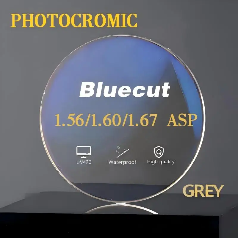 

1.56 /1.60-8/1.67-7 ASP BLUE CUT PHOTOGREY GREEN SHMC --1 Pair(2 Lenses)-Full Set