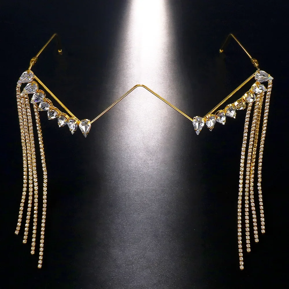 Luxury Rhinestone Drop Half Frame Eyeglasses for Women Crystal Tassel Detail 2025 Fashion Jewelry Accessory