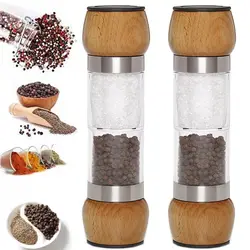 2-in-1 Salt Pepper Mill Wood Dual Pepper Grinder,Coarse Salt Grinder,Capacity 100ML * 2,Salt And Pepper Spice Shaker Grinders