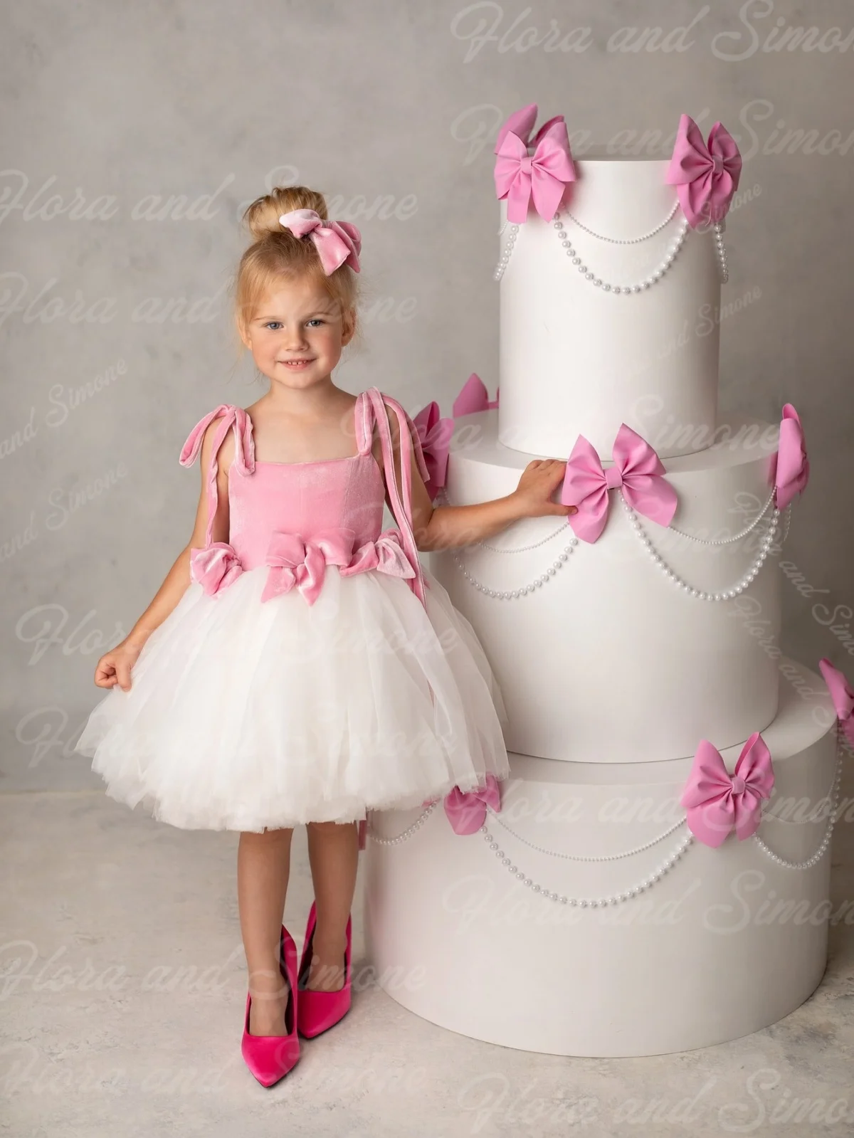 Personnalisation sans manches rose velours tulle mini jupe robe de fille de fleur pour reconstitution historique fête d'anniversaire spectacles de danse fêtes