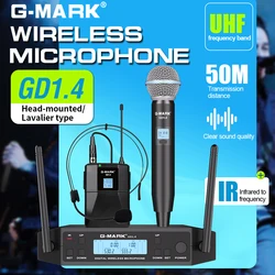 Wireless Lavalier Microphone G-MARK GD1.4 UHF Professional Headset Clip Mic Bodypack Frequency Adjustable 50M For Party Show
