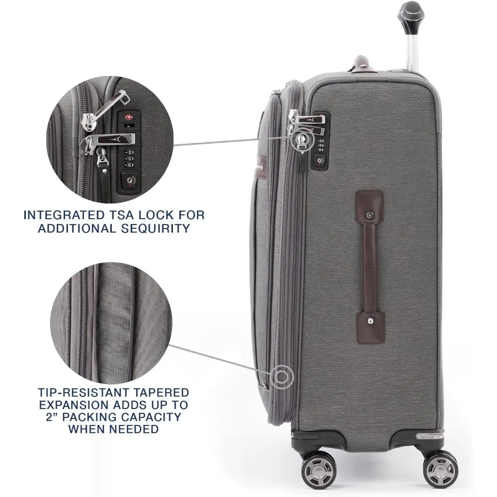 Maleta giratoria expandible grande de 8 ruedas con cerradura TSA, equipaje gris vintage unisex para viajes