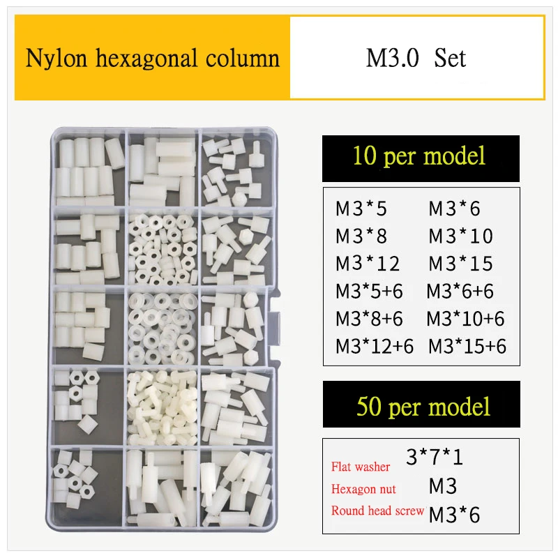 

270Pcs/set M3 Thread white Spacing Screw Plastic For PCB Motherboard Fixed Nylon Standoff Spacer Pillar