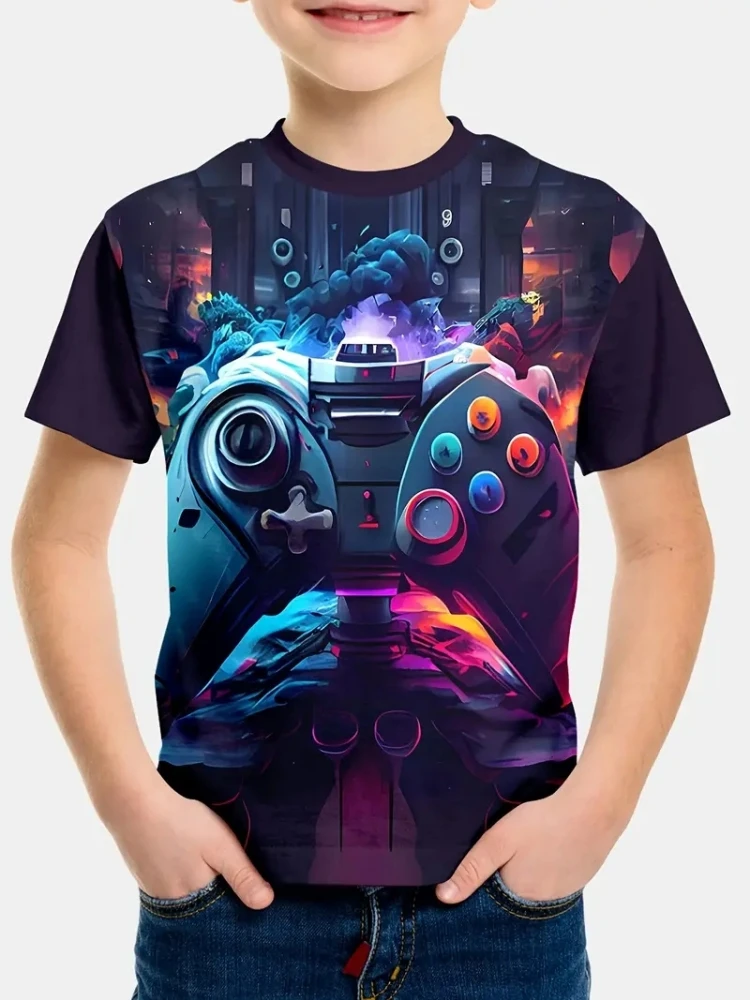 

Children's Clothing Summer Children Top Round Neck Boys T-Shirt 3D Game Printing Clothes Novelty Child T Shirt Cool Children Top