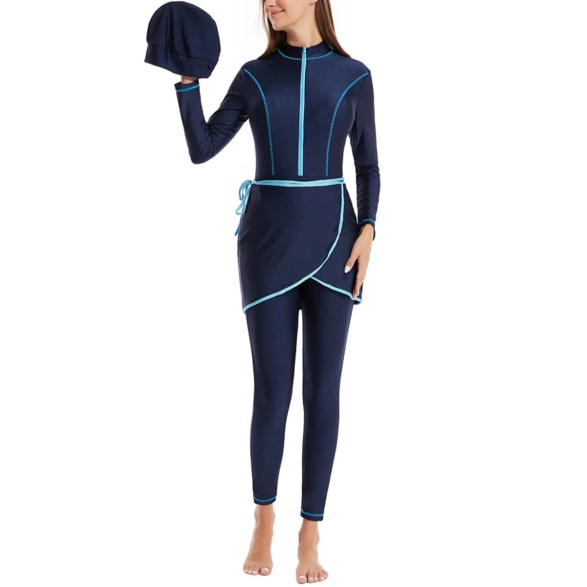 

Мусульманский купальник с длинными рукавами и длинными ногами — цельный буркини с полным покрытием, скромный исламский купальник для женщин на пляже и бассейне