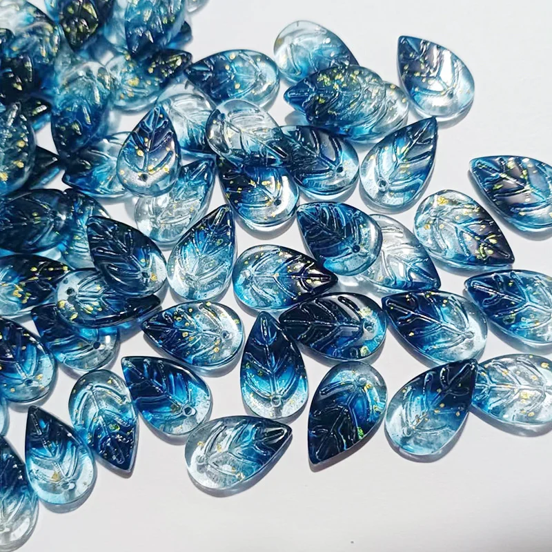 Cuentas de cristal con forma de hoja transparente para fabricación de joyas, abalorios espaciadores sueltos de vidrio checo de 11x18mm AB, coloridos, para manualidades