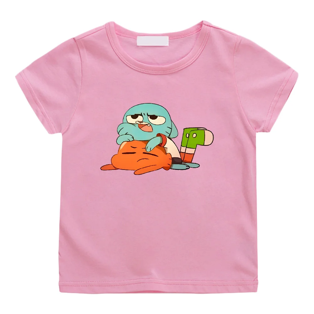 Anime Print Casual T-shirts Kids The Wonderfully Weird World of Gumball Cotton Tees Boys Girls Tops Children Fun CartoonTshirts