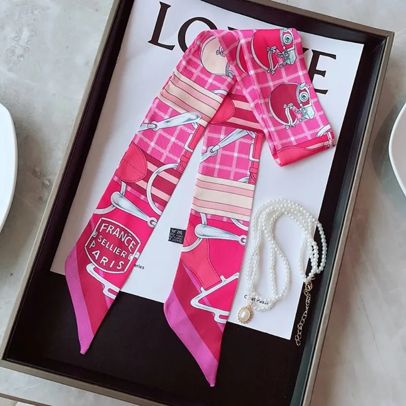 New Style Steed Cavalry Horse Racing Lady Versatile Twill Ribbon Scarf Travel Bag Handle Ribbon Hair Band Small Scarf Headband