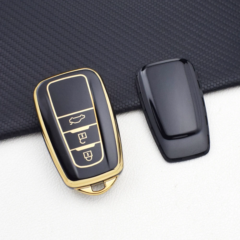 3 أزرار بولي TPU المضادة للخدش حافظة مفاتيح السيارة لتويوتا كامري CHR كورولا RAV4 أفالون برادو بريوس 2017-2022 مفتاح سلسلة حلقات المفاتيح