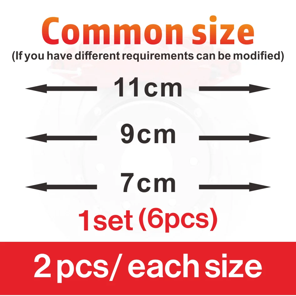 ملصقات ملصقات مخصصة لفرامل الفرجار ، ملصق علامة تجارية ، درجة حرارة عالية ، 3 أحجام ، 6 صائق