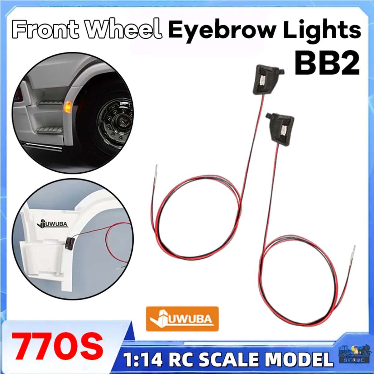 770S Front Wheel Eyebrow Lights LED 3V Yellow BB2 For 1/14 Tamiyaa RC SCANIAA 8X4 56371 6X4 56368 Romote Control Toy Model Parts