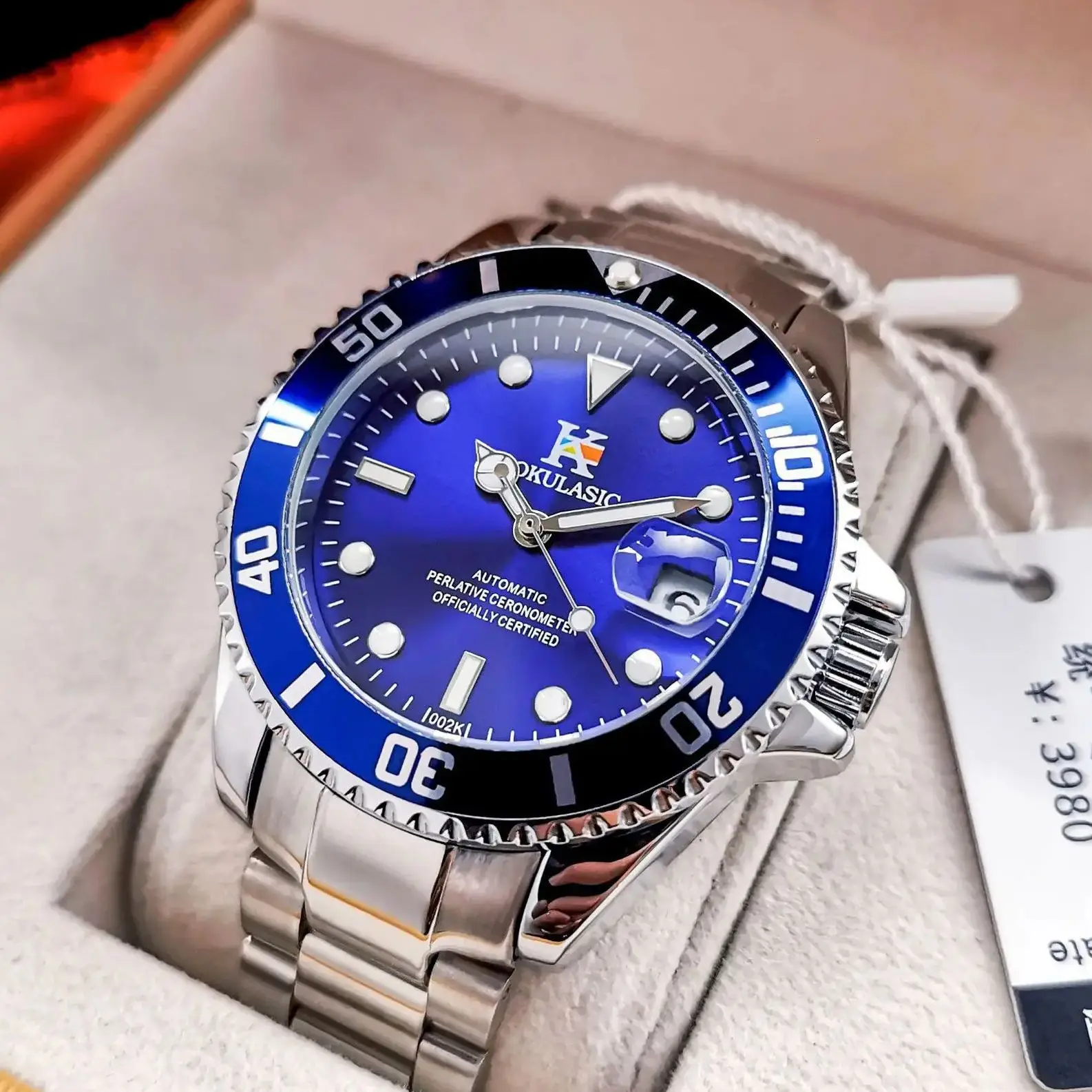 

European and American Style Green Submariner and Blue Submariner Series High-End Business Men's Watches, Fully Automatic Mechanical Watches, Skeleton Design, Waterproof, Luminous, Calendar, Steel Band, Fashionable, Casual, Versatile, Stylish, Handsome, Tr