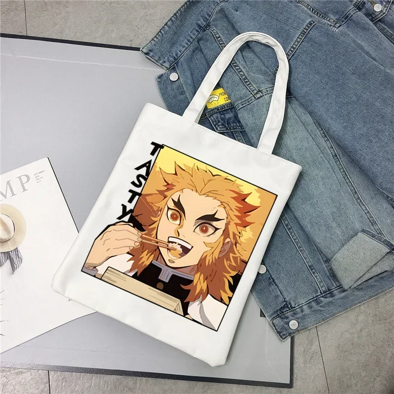 Kamado Tanjirou Anime Demon Slayer Nezuko Canvas Shoulder Tote Bag Handbags Eco Reusable Shopping Bag Vintage Ulzzang Bags