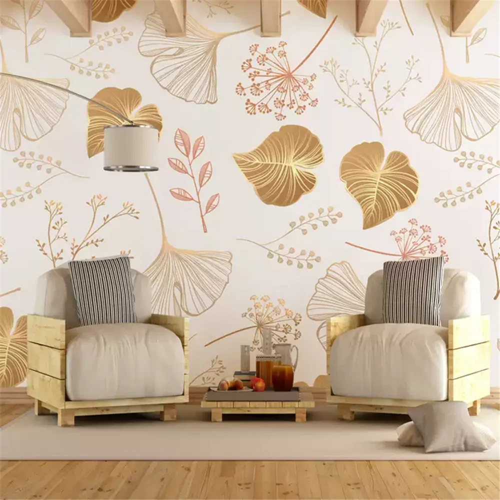 Custom Modern minimalist ginkgo leaf mural wallpaper living room bedroom wall cloth TV sofa background Nordic fresh wall paper