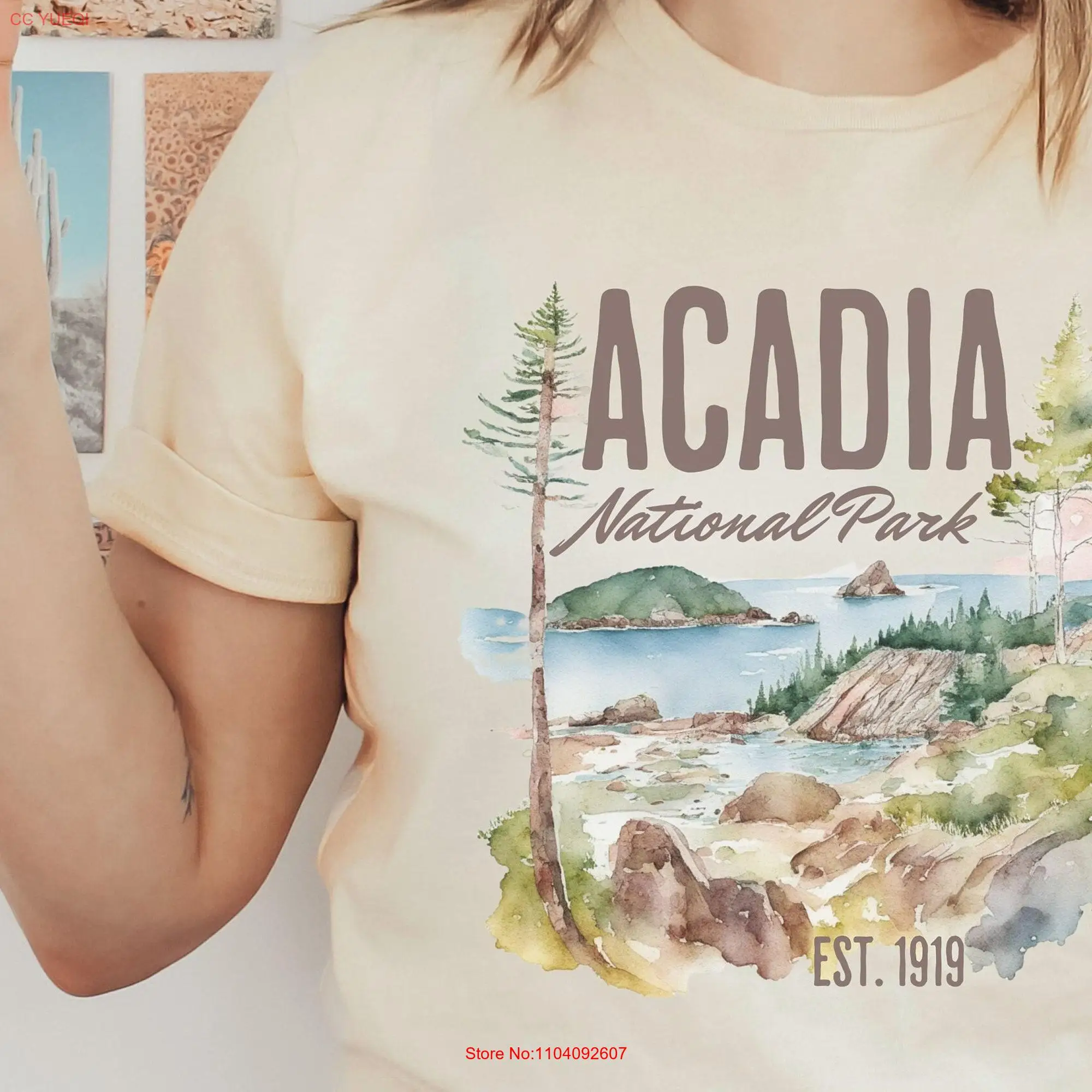 Acadia National Park T Shirt Hiking Watercolor Camping Souvenir Maine long or short sleeves