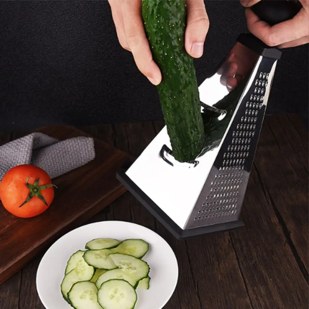 4 Sided Pyramid Shape Cheese Grater Non Slip Base and Handle Stainless Steel Vegetable Grater Time-saving Effort-saving