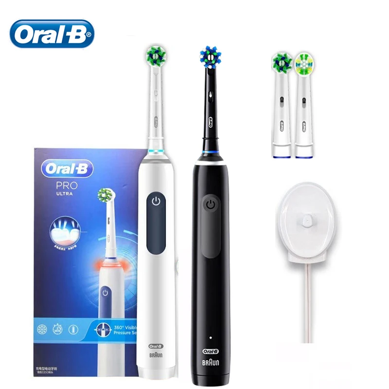 Oral B Electric Toothbrush Pro4 with Pressure Sensor Smart Timer 4 Brushing Modes Adult Teeth Brush 3 Replacement Brush Heads