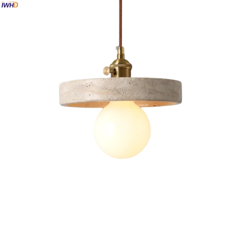 

IWHD Nordic Modern LED Hanging Lamp Design Yellow Travertine Loft Living Dining Room Decor Table Light Pendant Lighting Lamparas