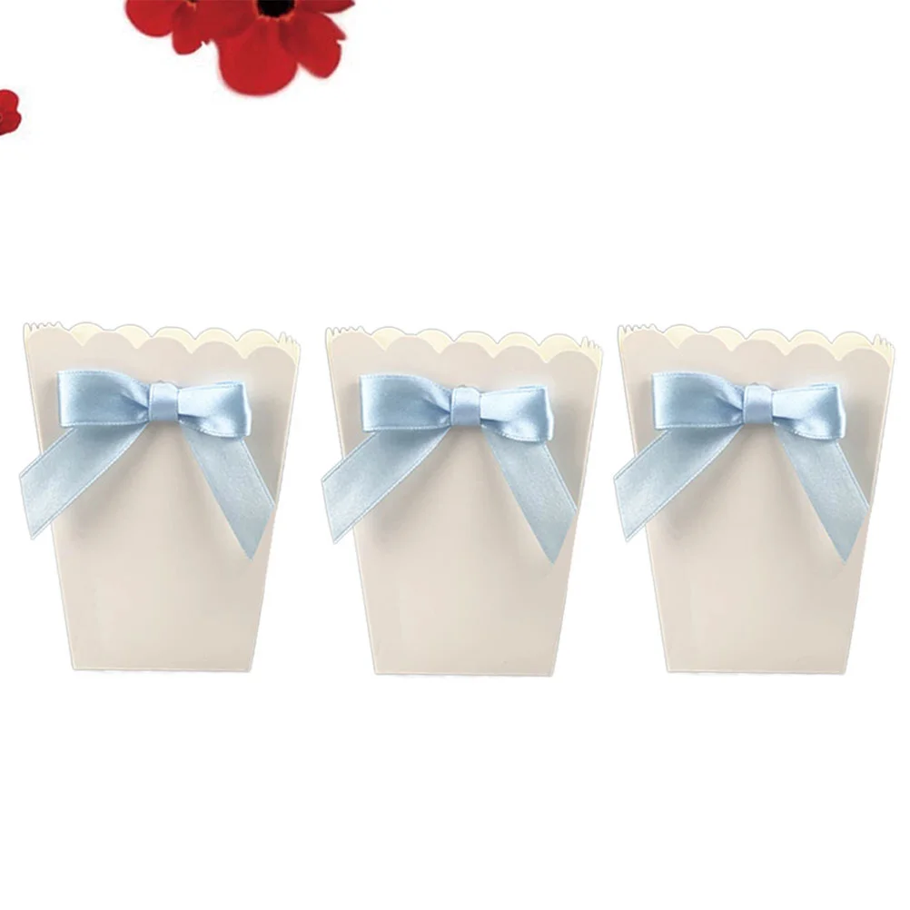 

12pcs Bow White Popcorn Boxes Candy Snack Printing Treat Box Decoration Container Birthday Baby Showers Wedding Party Favors Sup