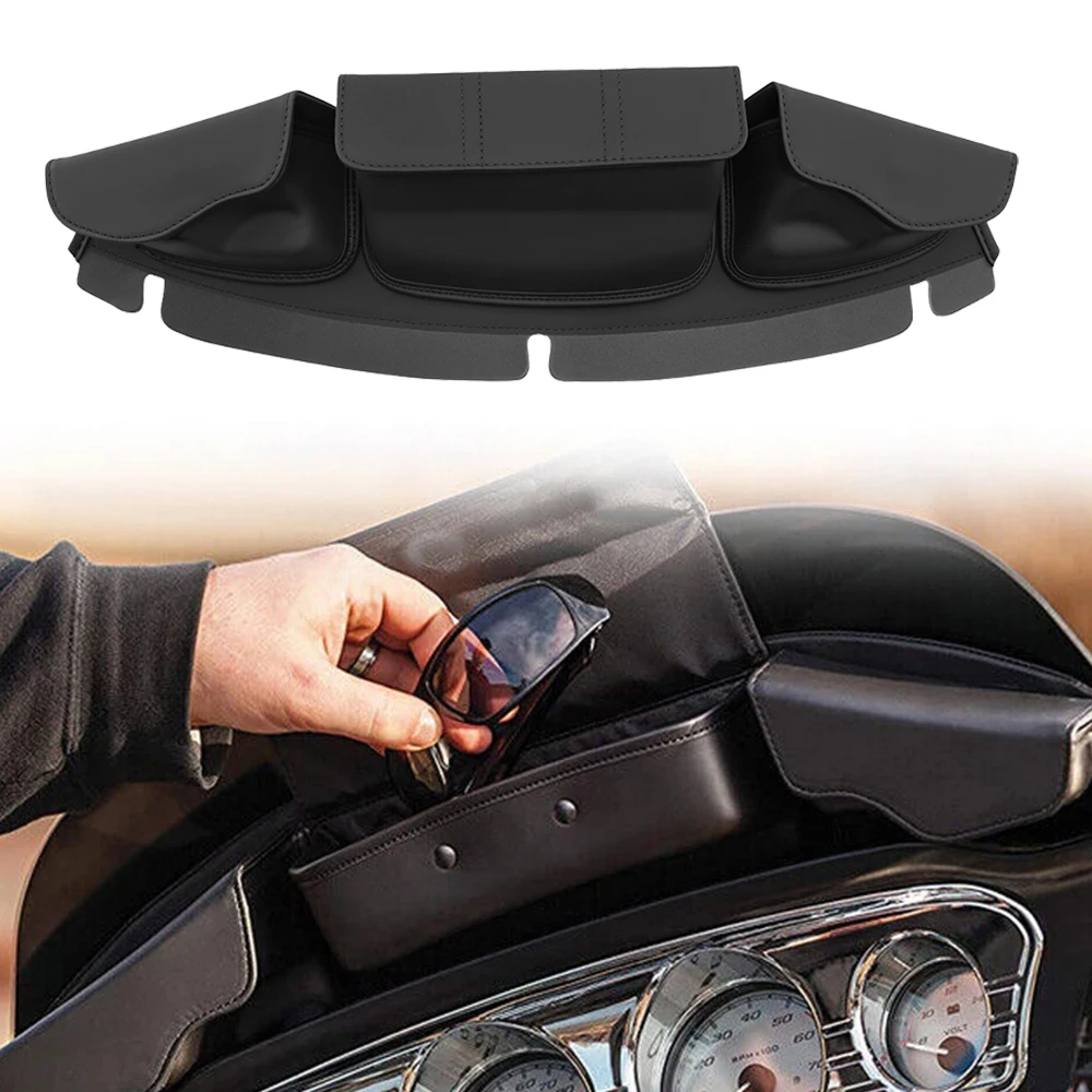 

3-Pocket Windshield Batwing Fairing Pouch Bag For Harley Electra Glide Street Glide Trike Glide FLHX FLHTP FLHTCU 2014-Up