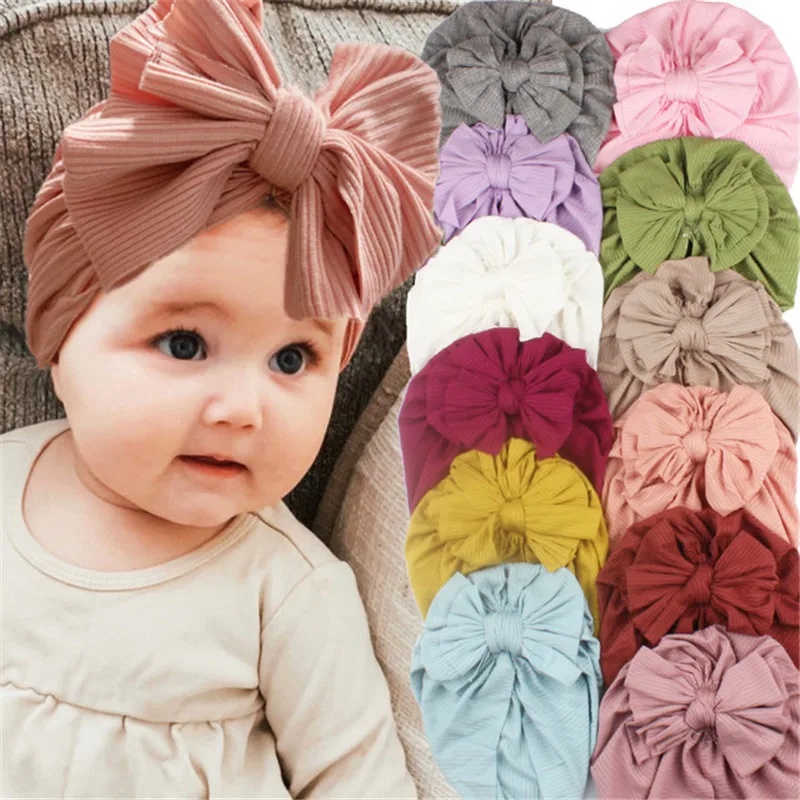 New Fashion Flower Baby Hat Newborn Elastic Baby Turban Hats for Girls 10 Colors Cotton Infant Beanie Cap 1 PC