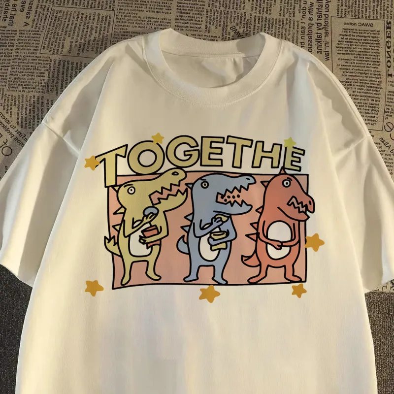 Camiseta holgada de manga corta con estampado de dibujos animados para hombre y mujer de Corea del Sur, Top informal multifuncional con cuello redondo, Top de verano