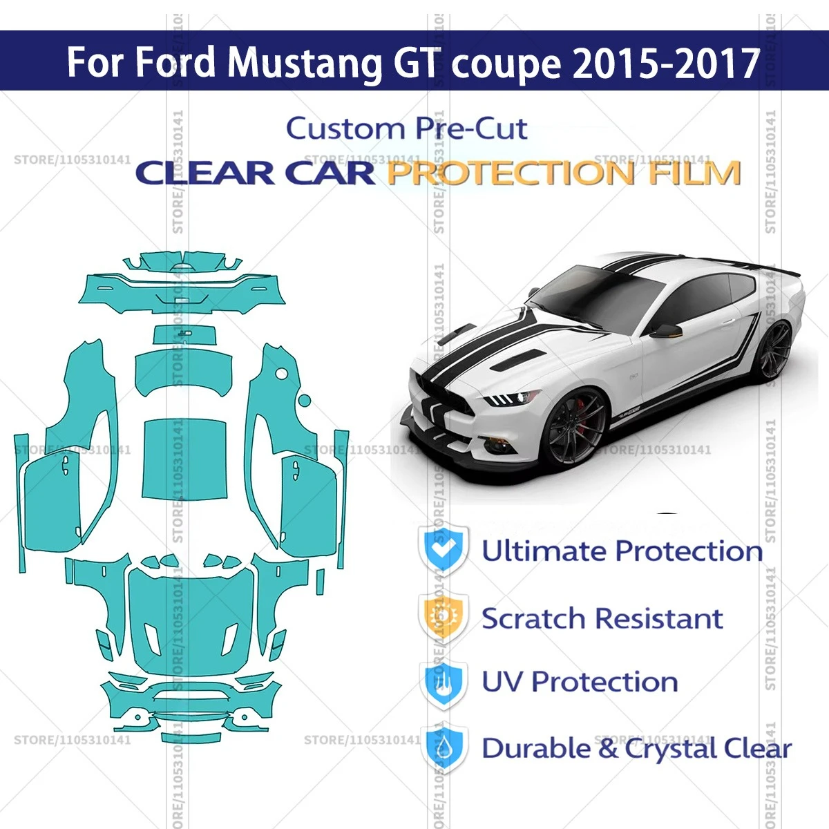 

Pre-Cut Paint Protection Film PPF Transparent Car Film Automotive PPF Full Vehicle For Ford Mustang GT coupe 2015-2017