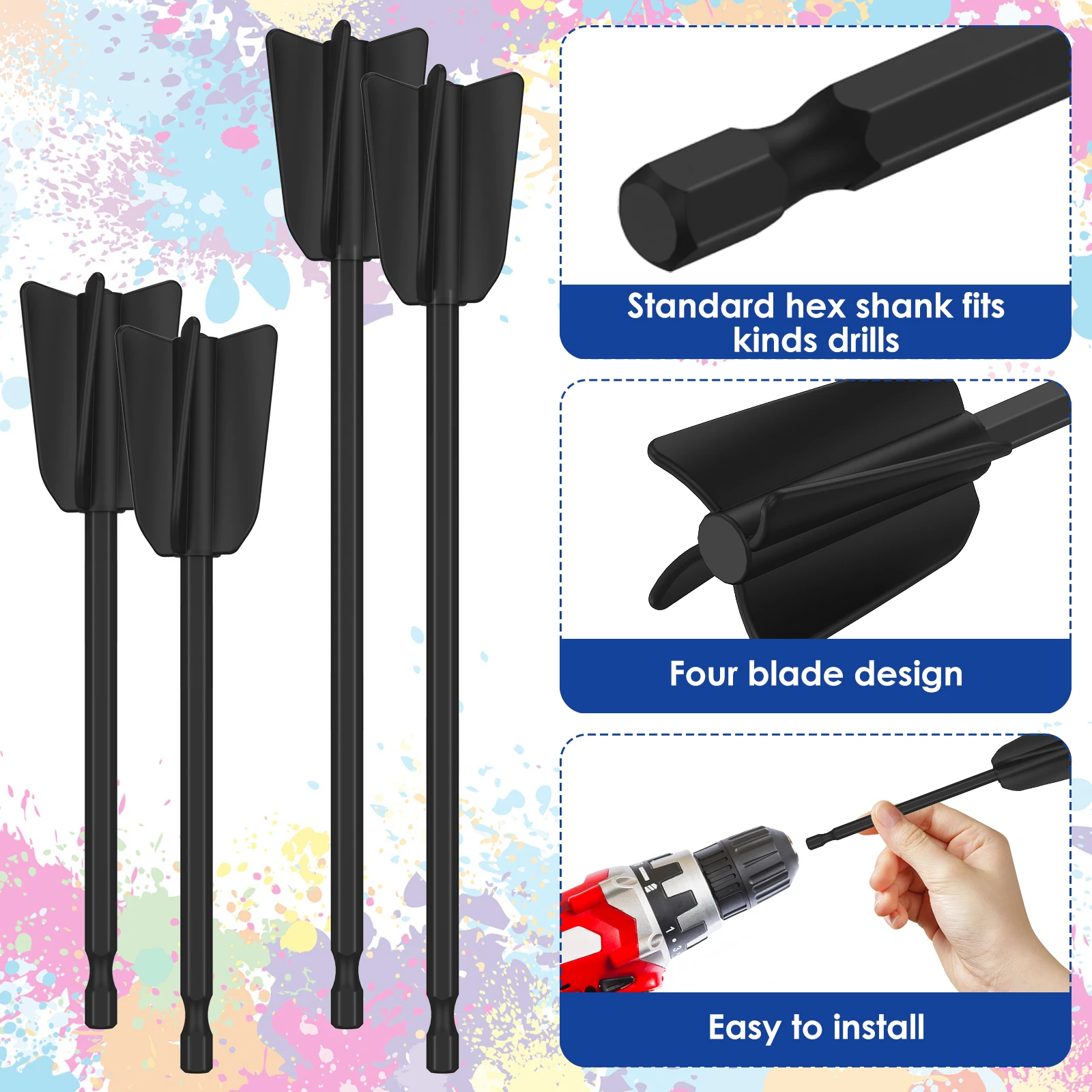 6Pcs Epoxy Mixing Stick Paint Stirring Rod Putty Cement Paint Mixer Paddle with 4-Blade For Epoxy Resin Latex Oil Paint Ceramic