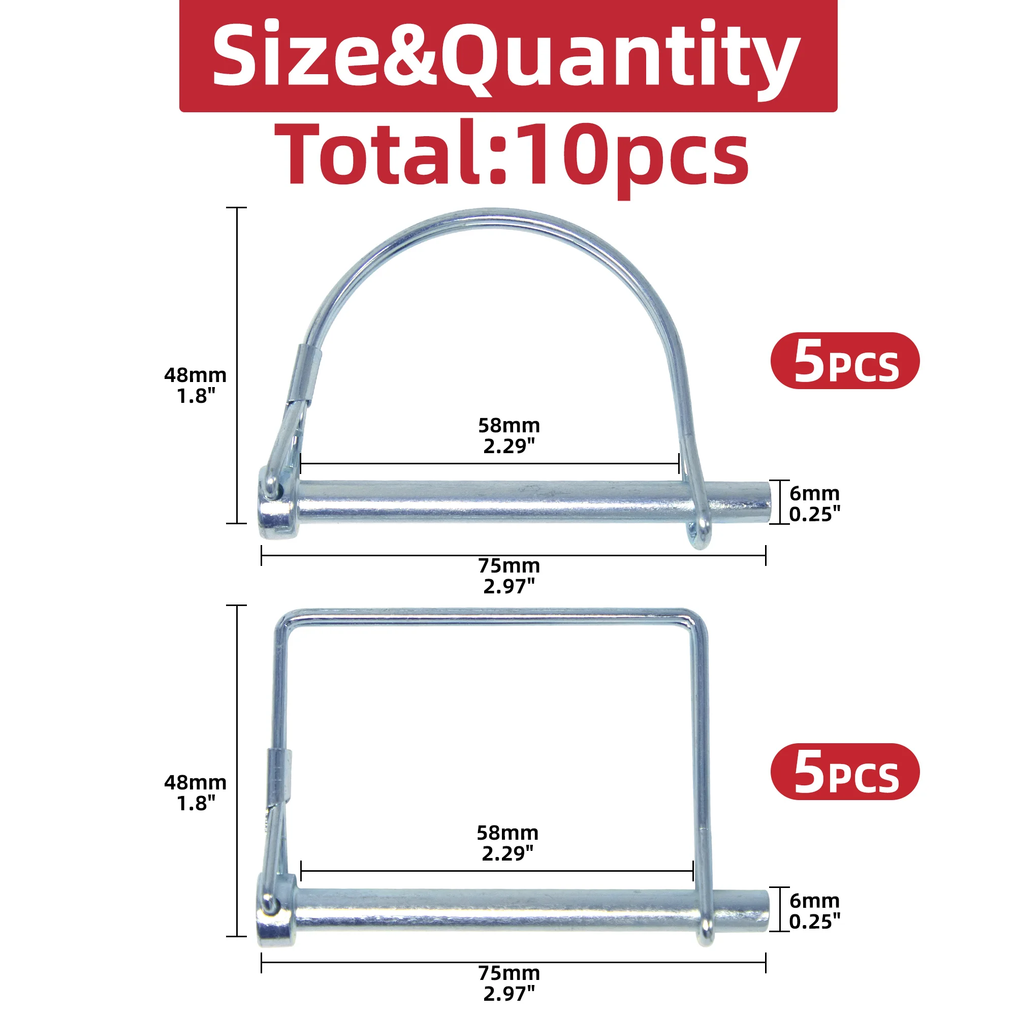 10pcs Square Shaft Locking Lock Pin and Round Arch Wire Shaft Locking Lock Pin,Safety Coupler Pin Retainer Farm Trailers Wagons