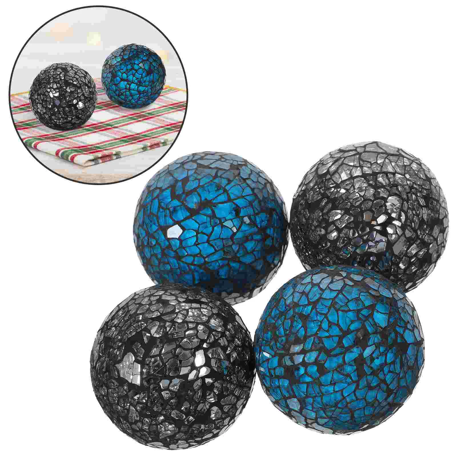 

4 Pcs Mosaic Ball Home Desktop Ornament Tabletop Decor Household Colorful Vases Decorative Glass Balls Decorations