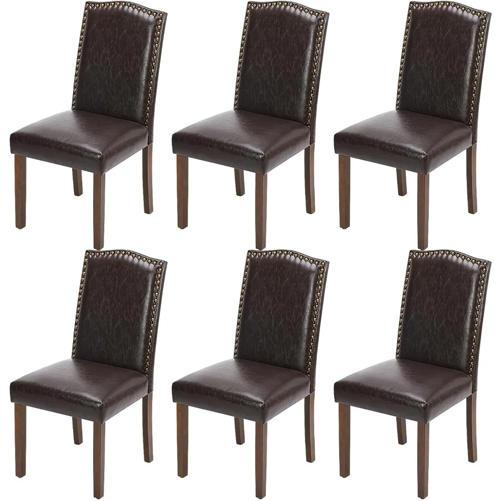 

6-piece Soft Padded Leather Dining Room Nail Head Decoration and Wooden Legs,modern Dining Table Chair Combination with 6 Chairs