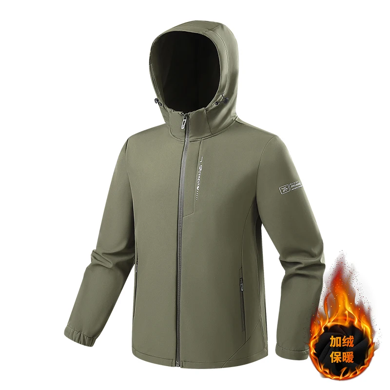 

Новая спортивная куртка, мужской весенне-осенний ветрозащитный штурмовой костюм с капюшоном, комплект с плюшевой и толстой альпинистской одеждой