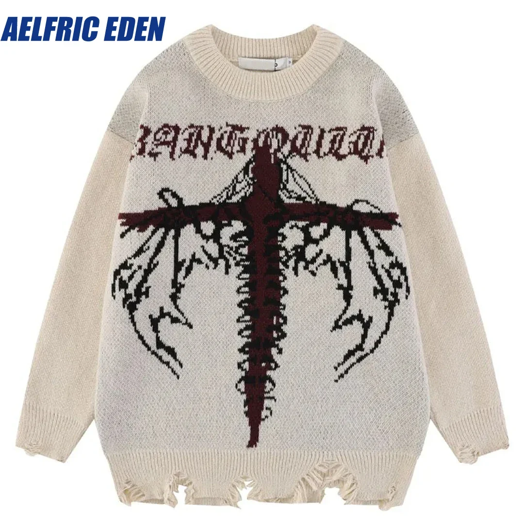 Aelfric Eden Hole Punk Gothic Pullover Vintage Knitted Sweater Y2K Streetwear Hip Hop Jumpers Sweaters Unisex Harajuku Sweater