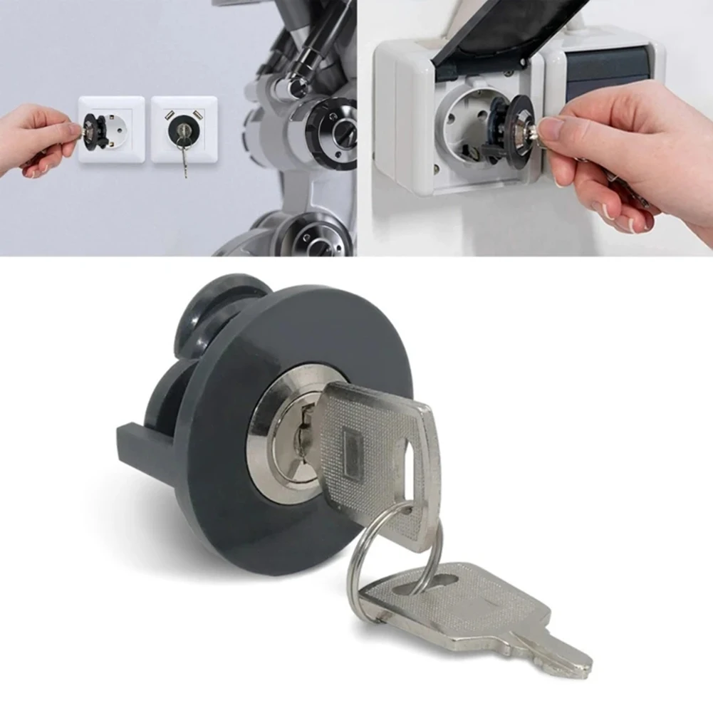 1pc/4pc Socket Lock With Zinc Alloy Body Key Mechanism Lockable For Electrical Outlet For Power Anti-theft Lock 36MM Socket Lock