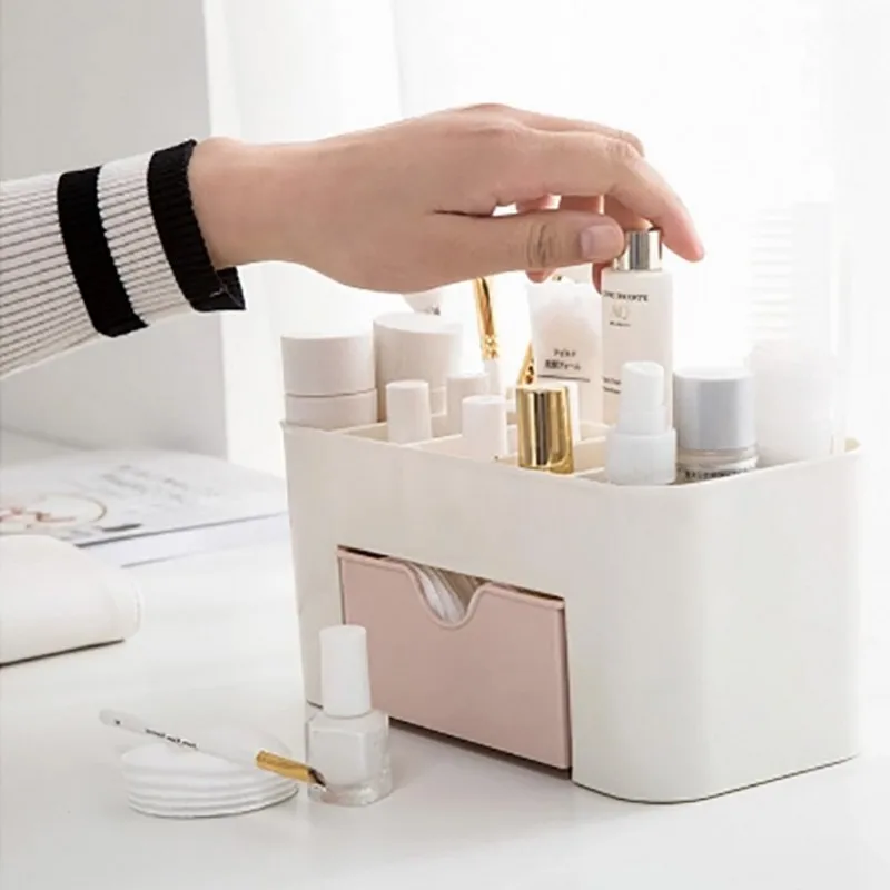 Makeup Organizer Storage Box with Drawer Cotton Swab Stick Storage Case Lipstick Organizer Brush Holder Makeup Acrylic Plastic