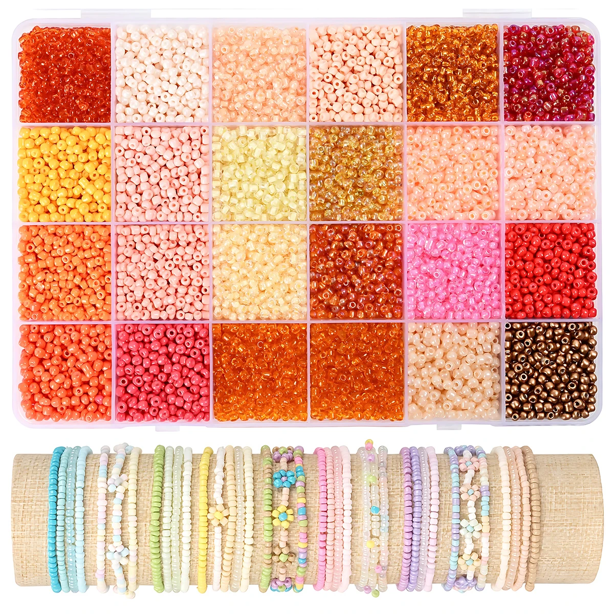 5760PCS Juego de mezcla de cuentas de semilla de vidrio pequeñas de 3 mm para hacer pulseras - Kit de elaboración de joyas de 24 colores Marrón incluido