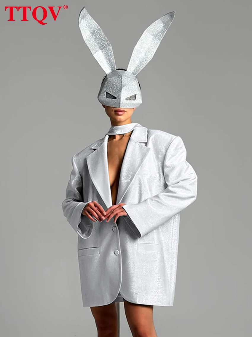 

TTQV Fashion Loose Silver Women's Blazer 2026 Spring Lapel Long Sleeve Blazers Elegant Classic Top Female Clothing Streetwear