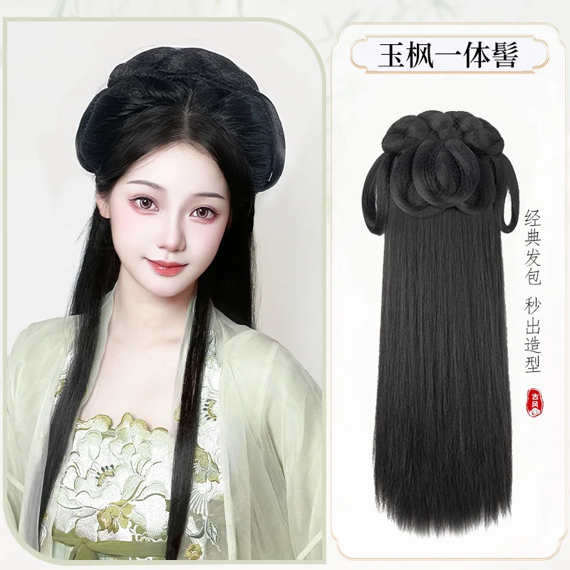 Fotografia 7: Peruca Hanfu para Mulheres com Clipe BB, Peruca Completa de Cabelo Estilo Antigo Chinês, Peruca de Fantasia Antiga Pré-arranjada