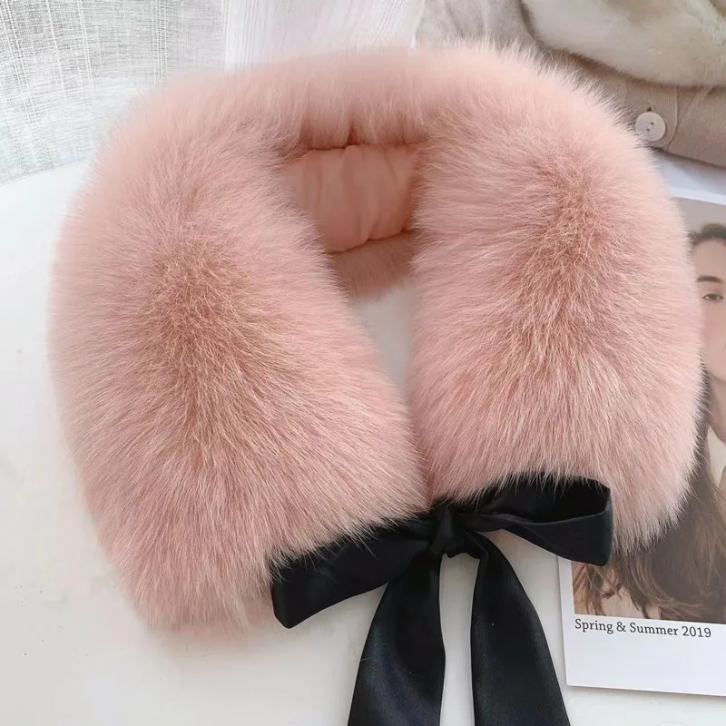 Fox Fur Collar Ladies Winter Furry Fur Collar Women Real Fox Fur Scarf Women Fox Fur Square Collar Short Scarf Shawl Winter