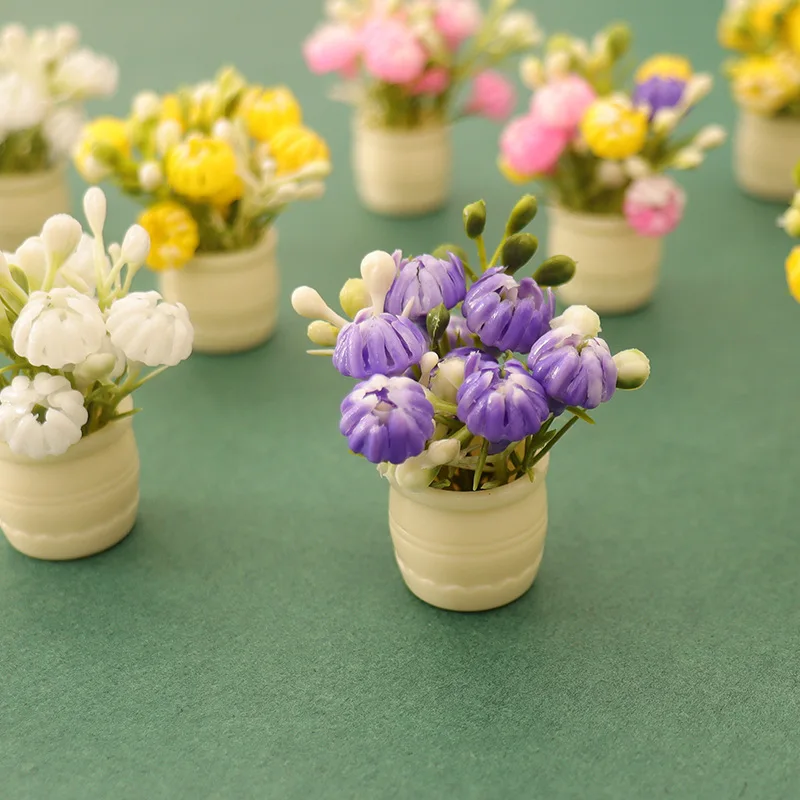 Miniature Mini Plastic Simulation Vase Green Luo Plant Finished Flower Outdoor Doll House Model Accessories For 1:12 Dollhouse