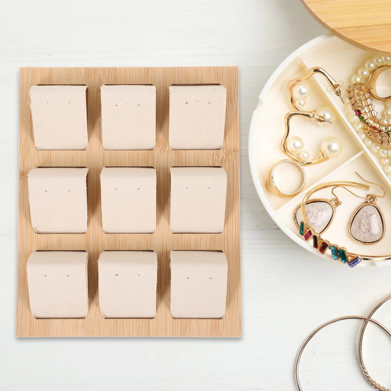 

1Set Bamboo Earring Display Stand Holder for Jewelry Organizer Table Craft Show Storage Earring Display Stands Selling Props