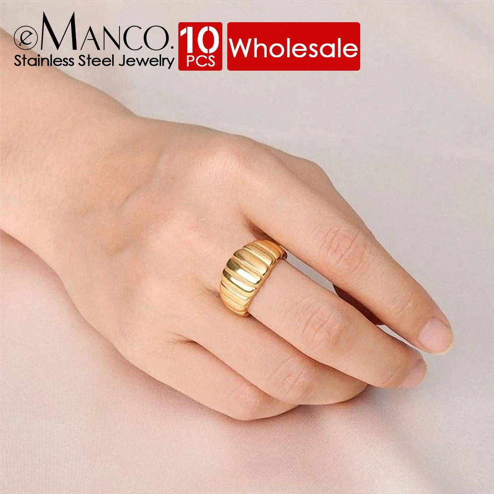 

eManco 10PCS Stainless Steel Designer Personalized Rings Couple Bread Pattern Twisted Jewelry Ladies Fashion Gift Wholesale