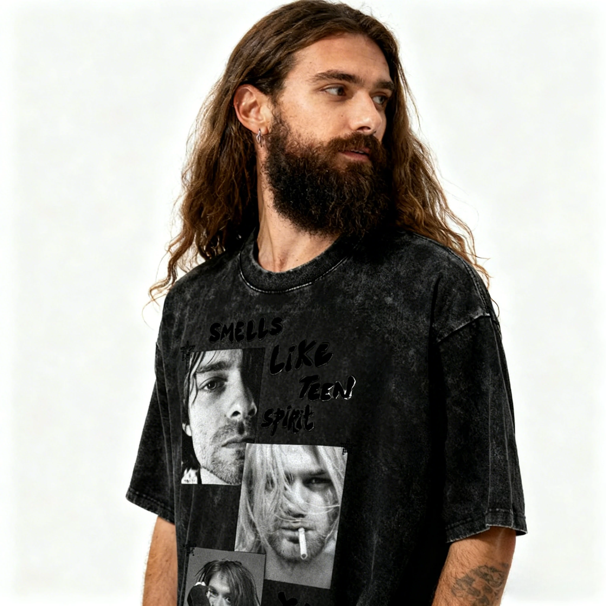 نيرفانا الجرونج روك الرجال الرجعية القطن كورت كوبين غسلها المحملة رجل المرأة المتضخم Y2K استغاثة التي شيرت ملابس الشارع الشهير فضفاضة غير رسمية