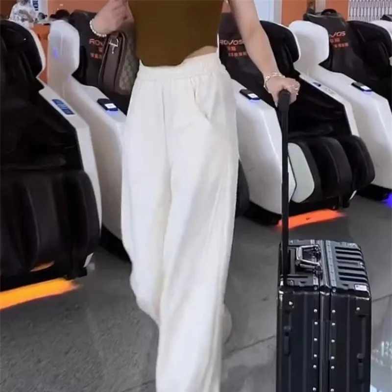 2023 New Spring and Autumn Fashion Street Sports High Waist Sagging Loose Slim Versatile Solid Color Casual Wide Leg Pants