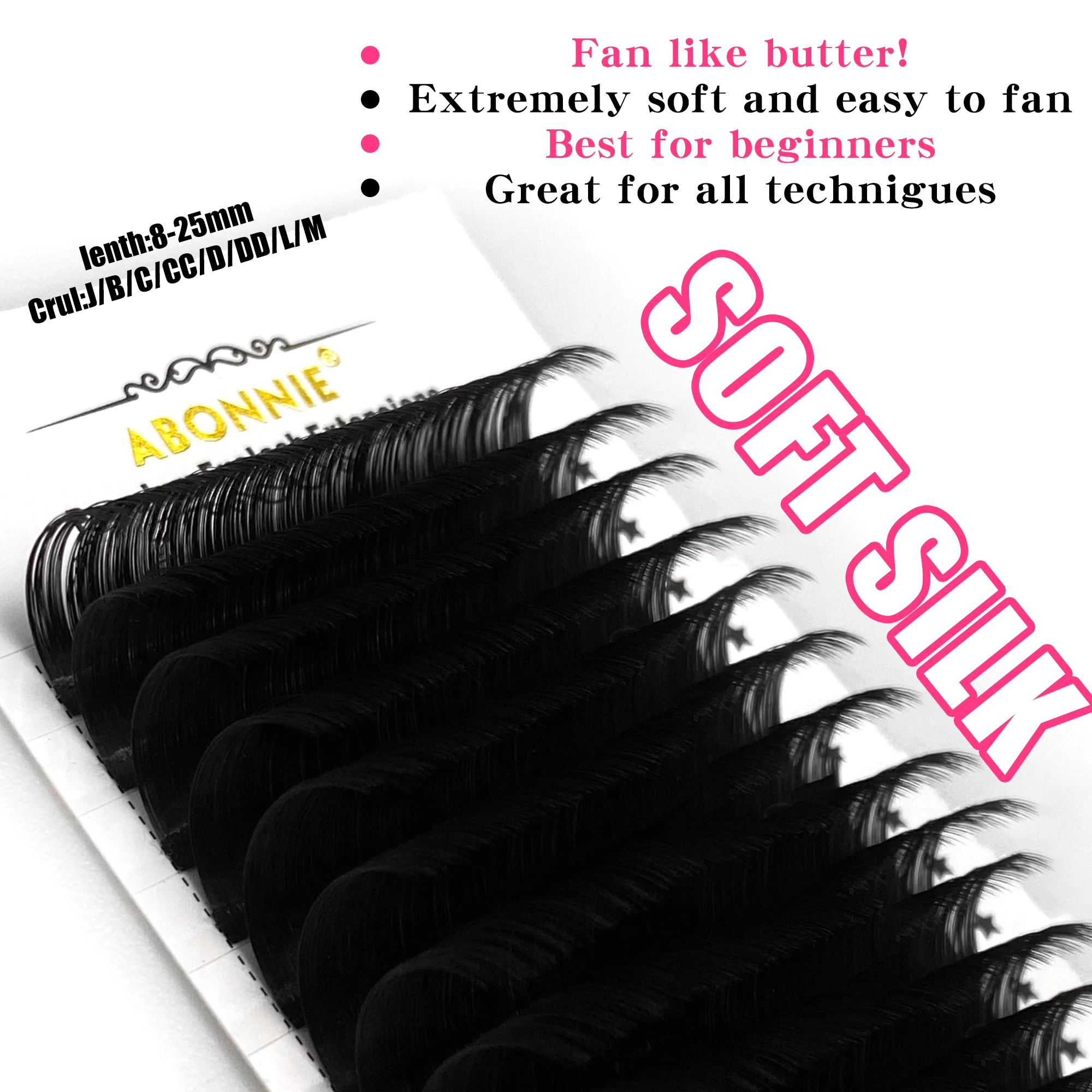 

ABONNIE 16 Rows Eyelash Extension Faux Mink Individual Eyelash Lashes Matte black Material Super Soft Make Up Lashes
