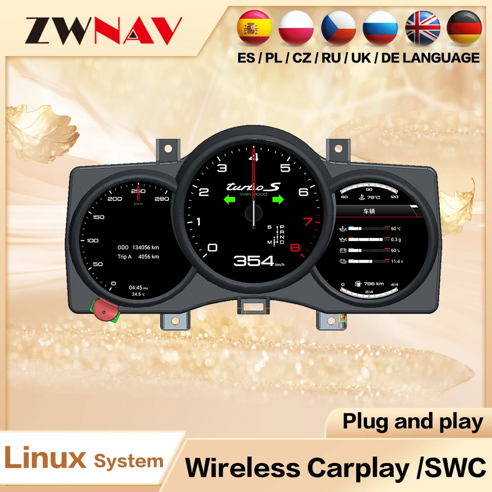 

ZWNAV 12,3-дюймовый автомобильный цифровой кластер для Porsche Macan Boxster 718 2011-2016, автоматический спидометр, ЖК-дисплей, приборная панель