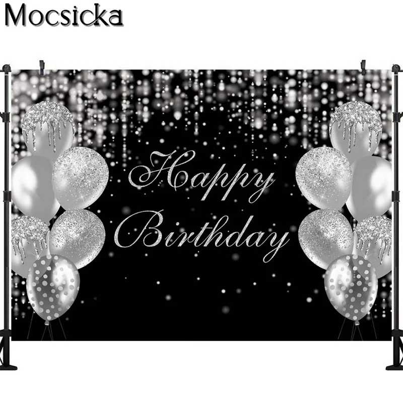 Mocsicka Woman Birthday Party Photo Background Glitter Tassel Balloons Happy Birthday Photography Backdrops Studio Custom Banner